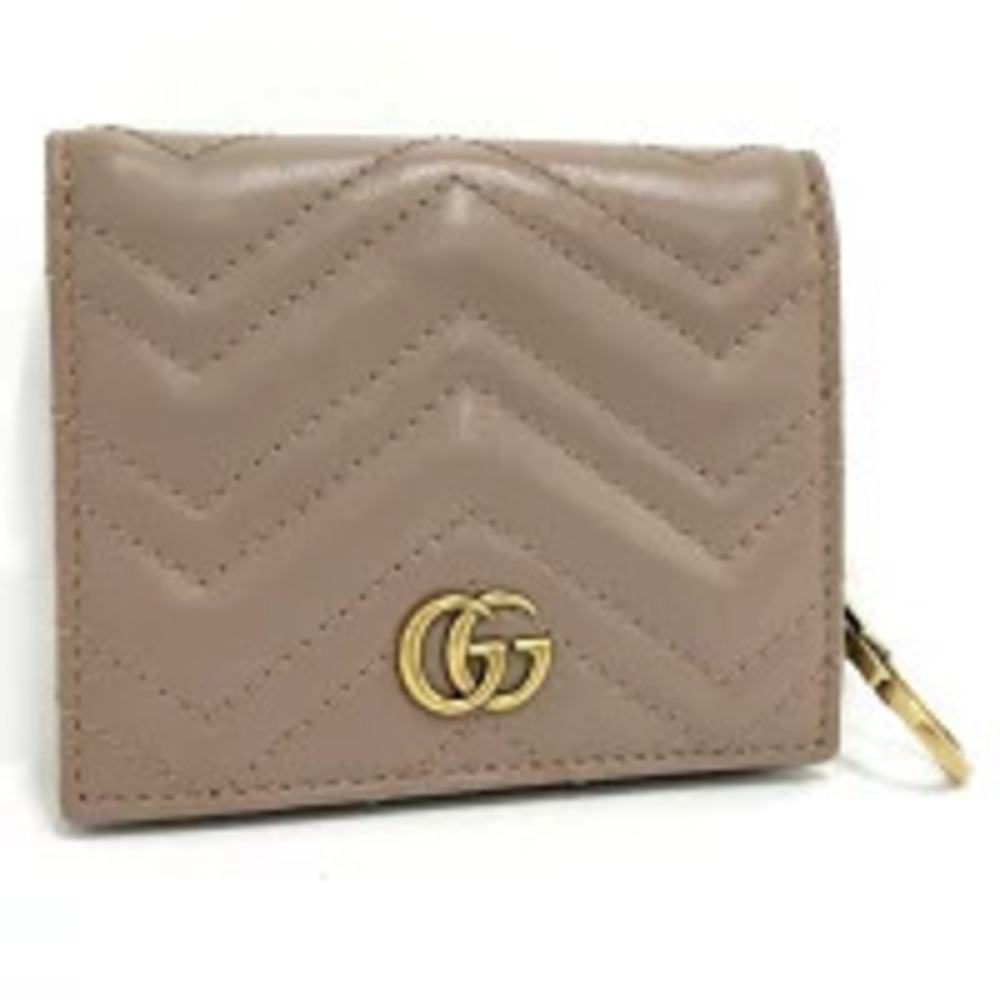 Gucci Card Case Wallet Business GG Marmont Keyring Leather Mocha Brown